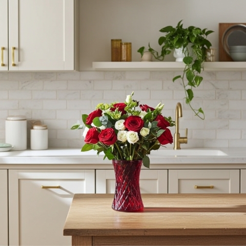 12 RED LUXURY ROSE HAND TIED BOUQUET