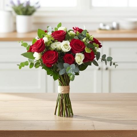 12 RED LUXURY ROSE HAND TIED BOUQUET
